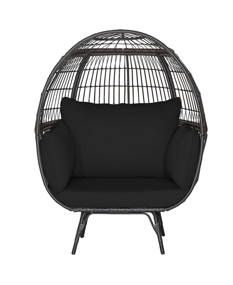 Gymax Patio Rattan Wicker Lounge Chair Oversized Outdoor Metal Frame Egg Chair w/ 4 Cushions