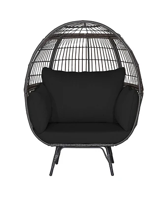 Gymax Patio Rattan Wicker Lounge Chair Oversized Outdoor Metal Frame Egg Chair w/ 4 Cushions