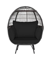 Gymax Patio Rattan Wicker Lounge Chair Oversized Outdoor Metal Frame Egg Chair w/ 4 Cushions