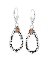 American West Jewelry Sterling Silver Orange Spiny Oyster Gemstone Pear Shaped Lever Back Earrings