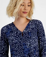 Jones New York Petite Printed Embellished 3/4-Sleeve Top