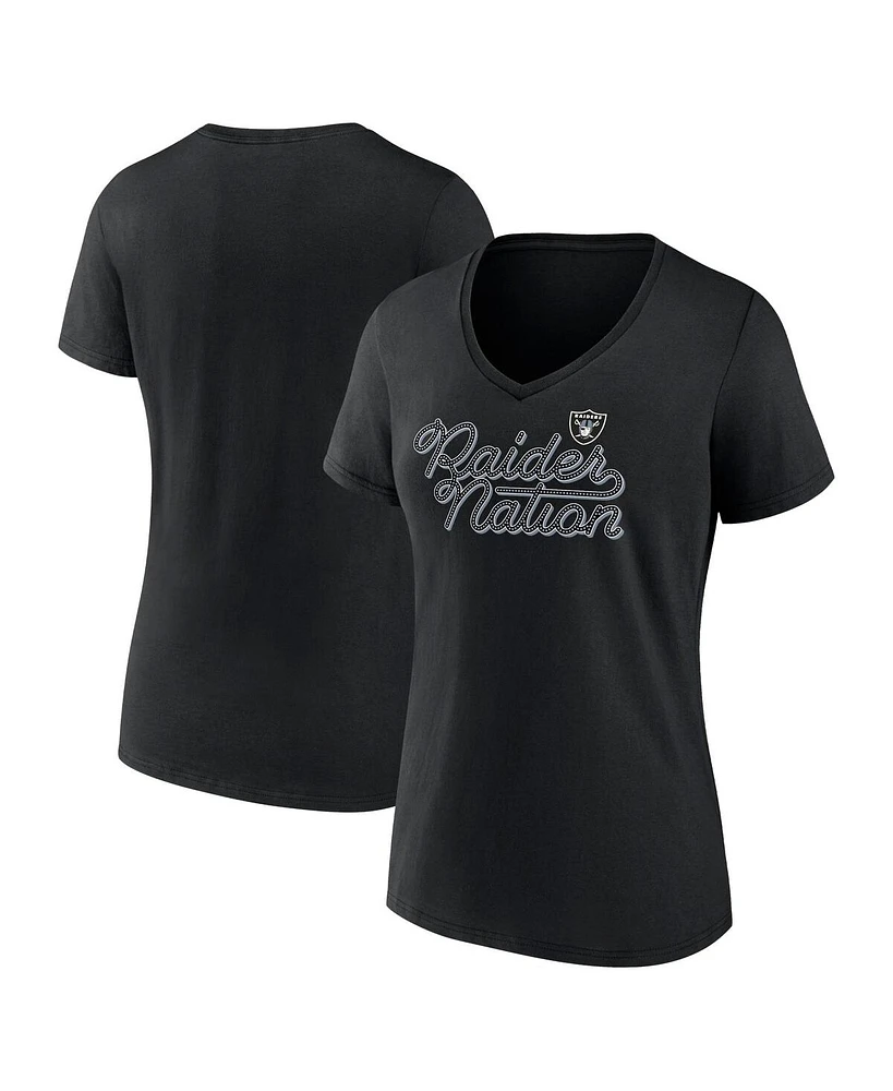 Fanatics Women's Black Las Vegas Raiders Hometown Defensive Stand V-Neck T-Shirt