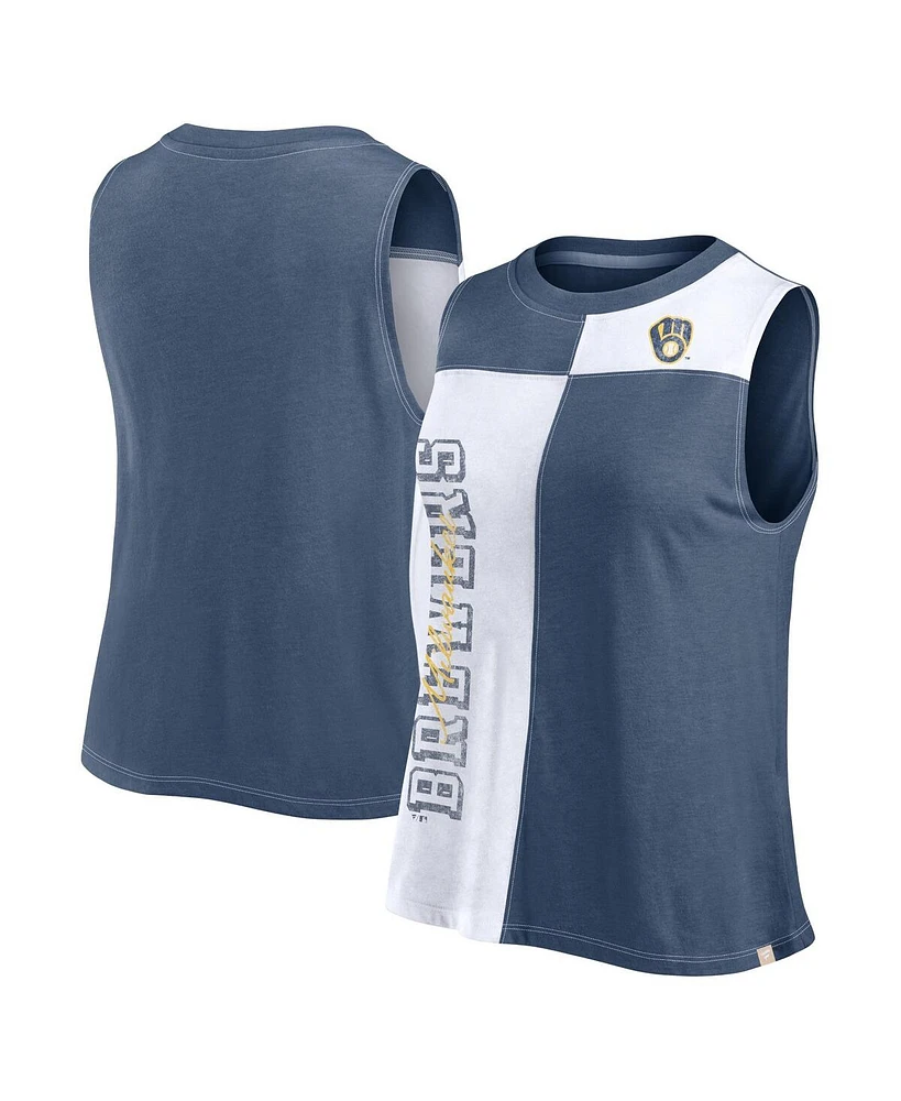 Fanatics Women's Navy/White Milwaukee Brewers Color-Block Tank Top