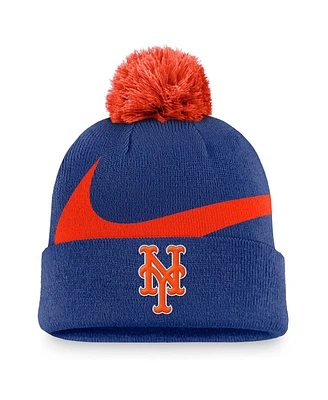 Nike Men's Royal New York Mets Swoosh Peak Cuffed Knit Hat with Pom