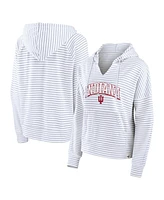 Fanatics Women's White/Gray Indiana Hoosiers Arch Logo Striped Notch Neck Pullover Hoodie