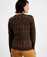 Jm Collection Women's Printed Crewneck Long-Sleeve Sweater, Created for Macy's