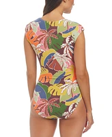 Bleu by Rod Beattie Women's Tropical-Print Cap-Sleeve Swimsuit