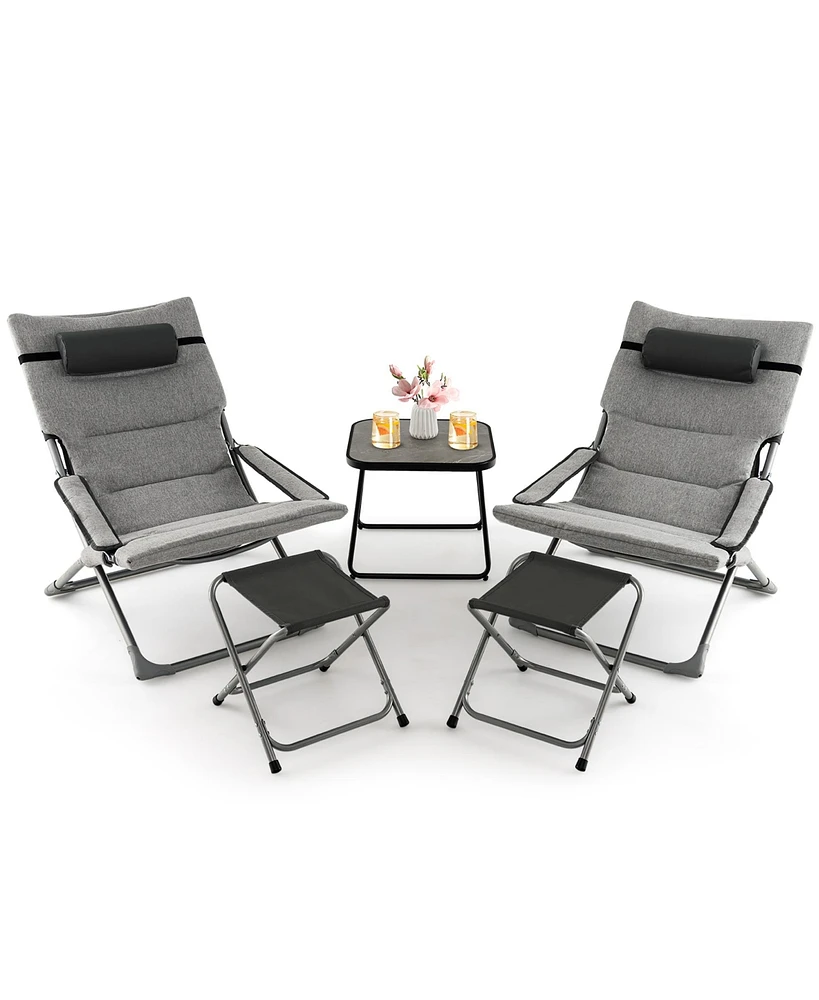 Gymax 5-Piece Patio Sling Chair Set Folding Lounge Chairs w/ Coffee Table Yard Poolside