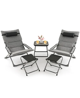 Gymax 5-Piece Patio Sling Chair Set Folding Lounge Chairs w/ Coffee Table Yard Poolside