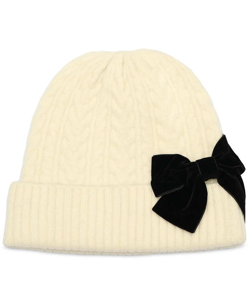 kate spade new york Women's Velvet Bow Cable Knit Beanie