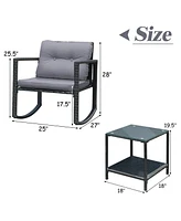 Sugift 3 Pieces Cushioned Patio Rattan Set with Rocking Chair and Table