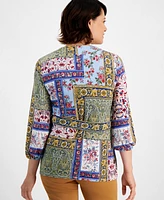Jm Collection Petite Patchwork Faux Wrap Top, Created for Macy's
