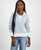 Ultra Flirt Juniors' Half-Zip Two-Tone-Knit Sweater