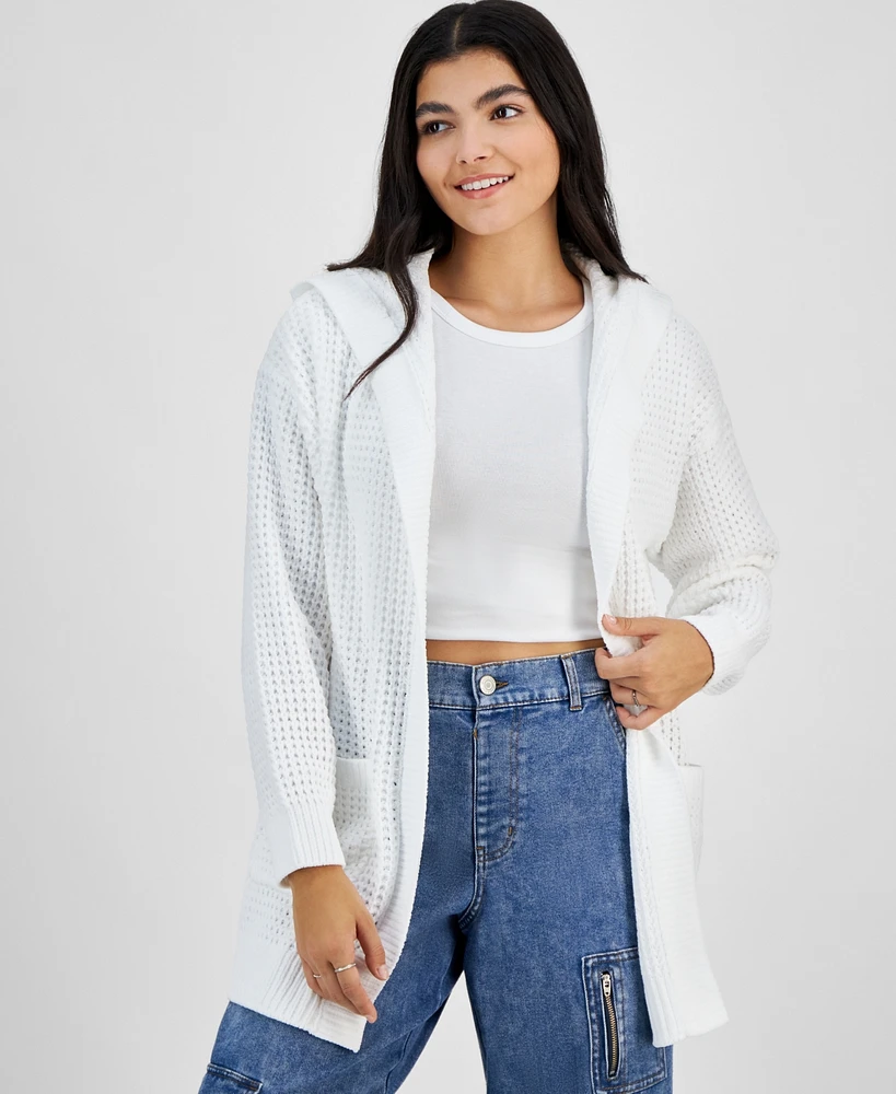 Hooked Up by Iot Juniors' Chenille Open Front Cardigan