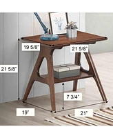 Mid-Century Modern Wood End Table with Shelf