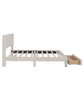 Simplie Fun Queen Size Storage Bed Velvet Upholstered Platform Bed with a Big Drawer - Beige