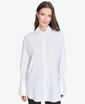 Halston Women's Cotton Star-Seamed Barrel-Cuff Shirt