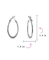 Bling Jewelry Simple Plain Finish Round Tube Hoop Earrings For Women Sterling Silver Hinged Notched Post 1.4 Inch Diameter