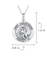 Bling Jewelry Large Size Patron Of Safe Travel "Protect Us" Religious Medal Medallion Round Saint Christopher Pendant Necklace For Women Sterling Silv