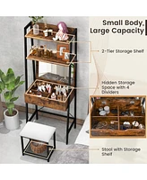 Costway Vanity Table Set Flip Top Mirror Ladder Storage Shelf Cushioned Stool Rustic