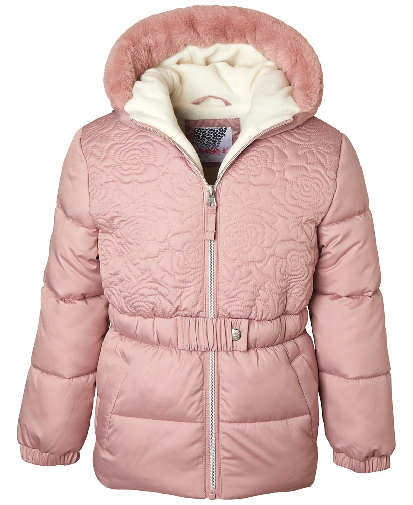 Kensie Girl Toddler & Little Girls Rose-Quilted Hooded Puffer Jacket with Faux-Fur Trim