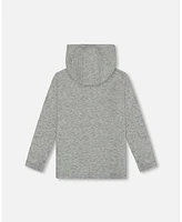 Deux par Boy Super Soft Brushed Hooded T-Shirt With Pocket Dark Gray Mix - Toddler|Child