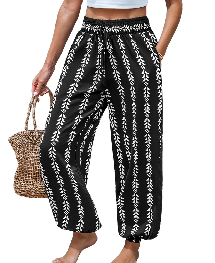 Cupshe Women's Black & White Arrow Striped Tapered Leg Pants