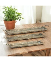 Slickblue Hammered Metal Tray With Washed Finish And Handles (Set of 3)