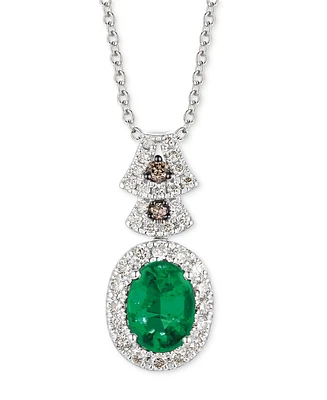 Le Vian Costa Smeralda Emerald (7/8 ct. t.w.) & Diamond (3/8 ct. t.w.) Halo Adjustable 20" Pendant Necklace in 14k White Gold