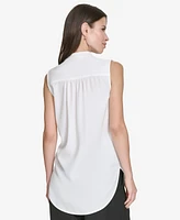 Halston Women's Sleeveless V-Neck Shirttail Top