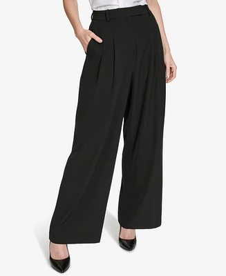 Halston Women's Mid-Rise Pleat-Front Wide-Leg Pants