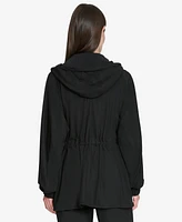 Halston Women's Hooded Drawcord-Waist Snap-Front Jacket