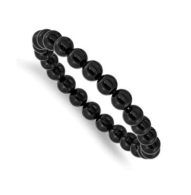 Chisel 8mm Black Agate Beaded Stretch Bracelet