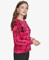 Halston Women's Printed Boat-Neck Long-Sleeve Top