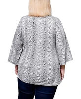 Ny Collection Plus Size 3/4 Sleeve Pleat-Waist Top