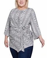 Ny Collection Plus Size 3/4 Sleeve Pleat-Waist Top