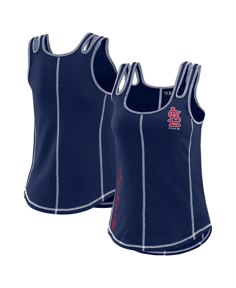 Wear by Erin Andrews Women's Navy Atlanta Braves Contrast Stitch Tank Top