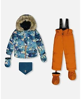 Deux par Baby Boy Two Piece Snowsuit Burnt Orange With Printed Glaciers - Infant|Toddler