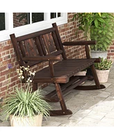 Costway 2 Pcs Patio Rocking Bench Carbonized Wood Double Rocker Chair with Ergonomic Seat