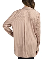 Bcx Juniors' Striped Satin Oversized Hi-Low Shirt