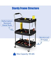 Costway 3 Tier Rolling Tool Cart with Handle Tool Storage Slot Universal Wheels for Garage