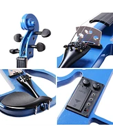 Yescom 4/4 Full Size Electric Violin Wood Silent Fiddle Fittings Headphone Blue