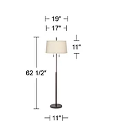 Possini Euro Design Nayla Modern Floor Lamp Standing 62.5" Tall Bronze Steel Slender Column Off White Fabric Tapered Drum Shade Decor for Living Room