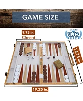 We Games Tan Map Style Leatherette Backgammon Set, 14.75 x 9.75 in. closed