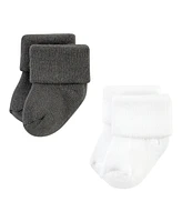 Hudson Baby Baby Boys Hudson Cotton Rich Newborn and Terry Socks, Gray Stripe 12 Pack, 6-12 Months