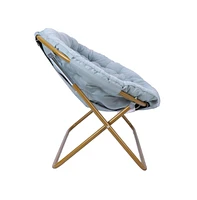 Emma+Oliver Janey Folding Double Saucer Chair With 2 Ottomans And Steel Frame For Dorm Or Bedroom