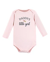 Hudson Baby Girls Cotton Long-Sleeve Bodysuits Daddy Pink Navy -Pack