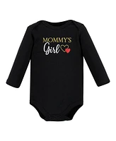 Hudson Baby Girls Cotton Long-Sleeve Bodysuits mommy red black -Pack