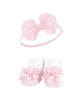 Hudson Baby Baby Girls Headband and Socks Giftset, Blush White, One