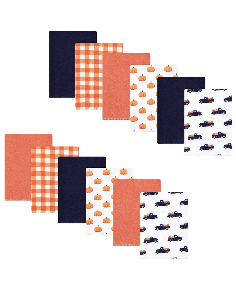 Hudson Baby Infant Boy Cotton Flannel Burp Cloths Bundle, Pumpkin Truck, One Size